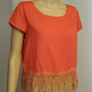 LLOVE short sleeves Shirt Top women Orange Sz M